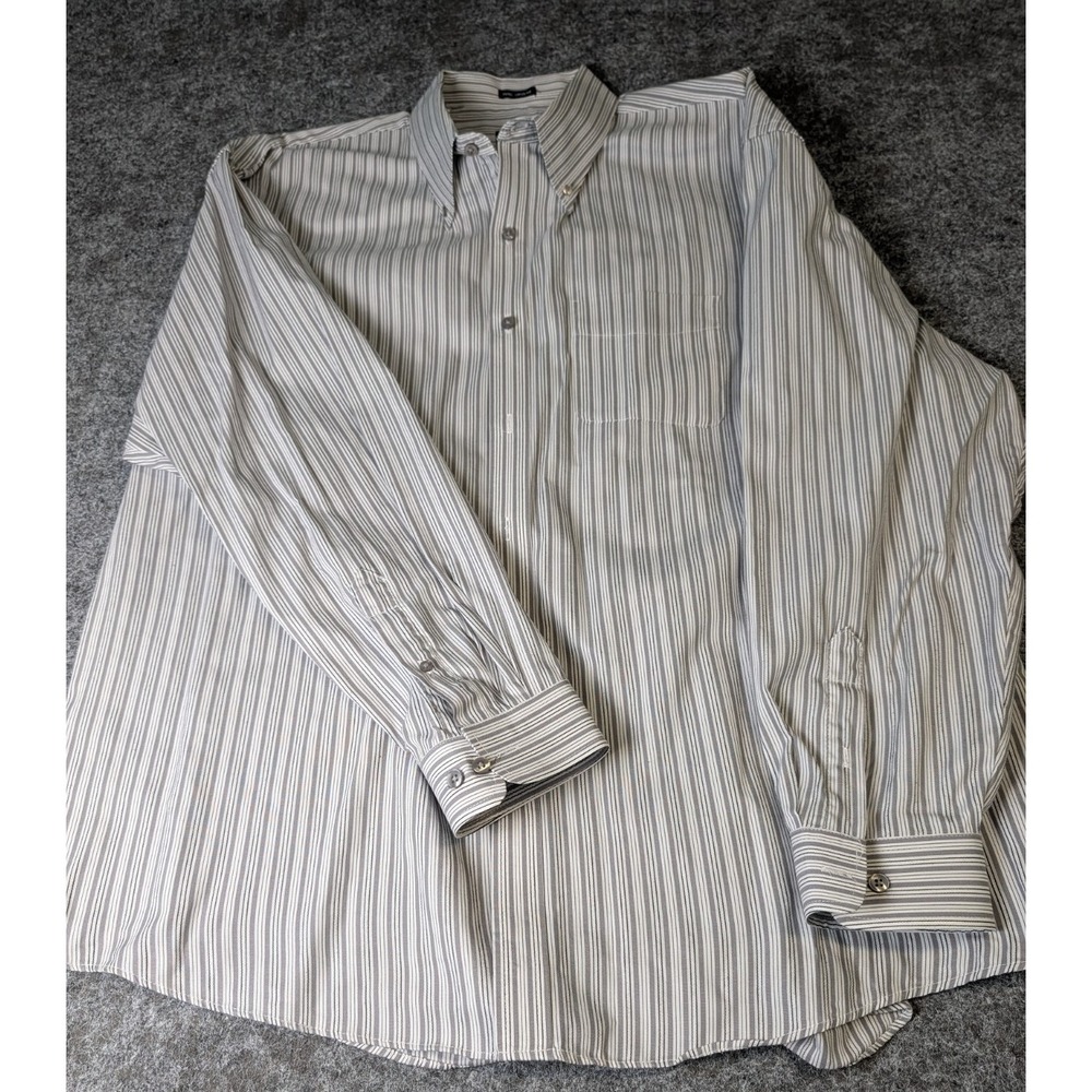Van-Heusen Men's Dress Shirt Gray Stripe Size 2XL 18-18.5 No iron
